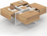 Tavolino quadrato Talia 70 cm con cassetti Legno e Bianco