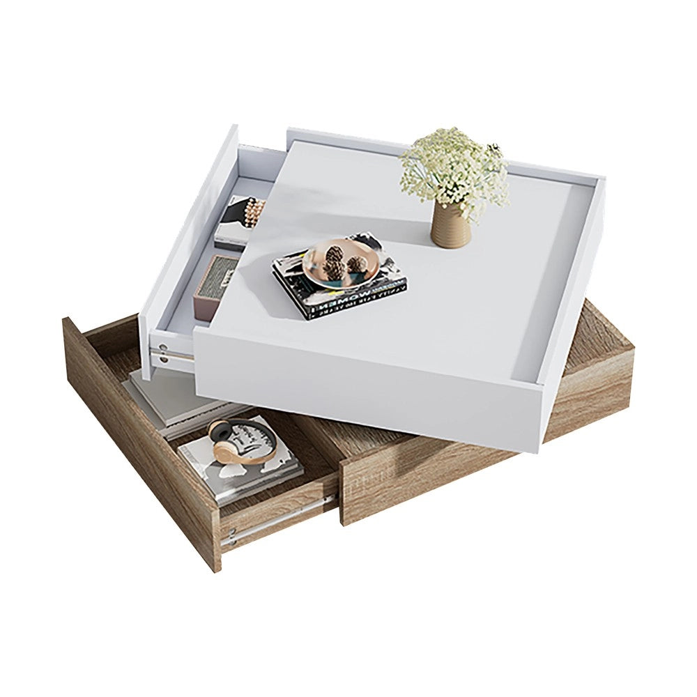 Tavolino da Caff¨¨ Girevole 360¡ã ¨C MINIMAL ¨C Bianco, 2 Ripiani, Noce, 60x60x38 cm