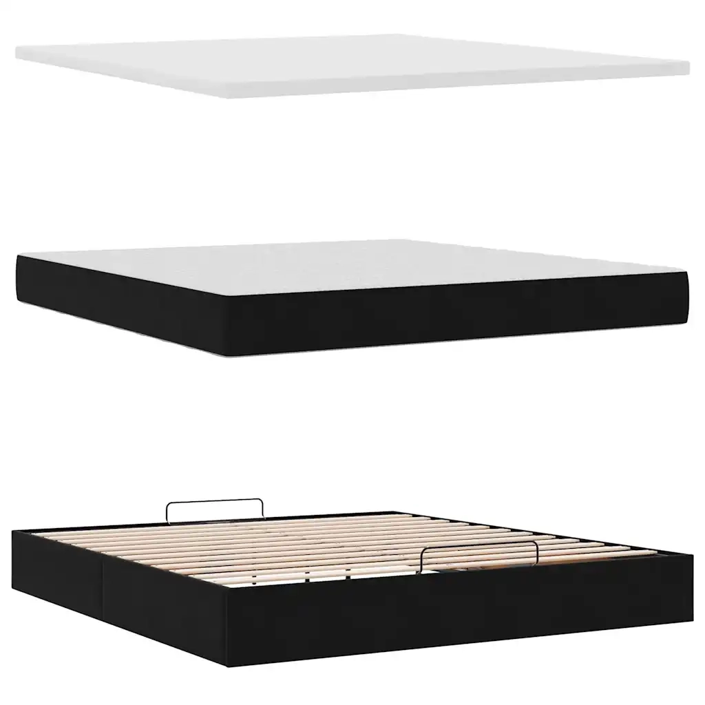 Struttura Letto Pouf con Materasso Nero 160x200 cm in Velluto