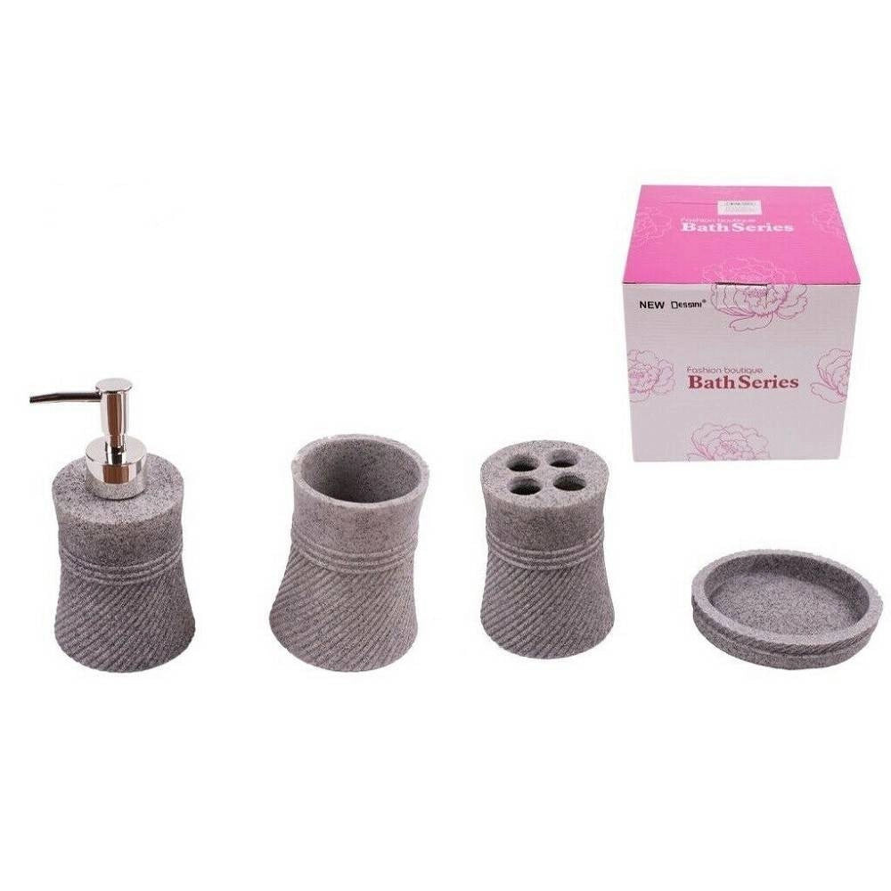 Trade Shop - Set 4 Accessori Bagno Ss0035 In Ceramica Porta Sapone Porta Spazzolino Dispenser -