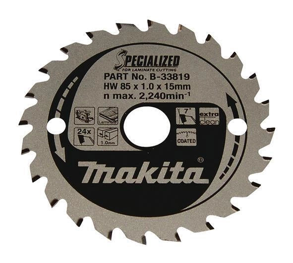 Makita B-33819 Specialized Lama per Sega Circolare 85 mm Foro 15 mm 24 Denti TCT per Laminato MDF Truciolare