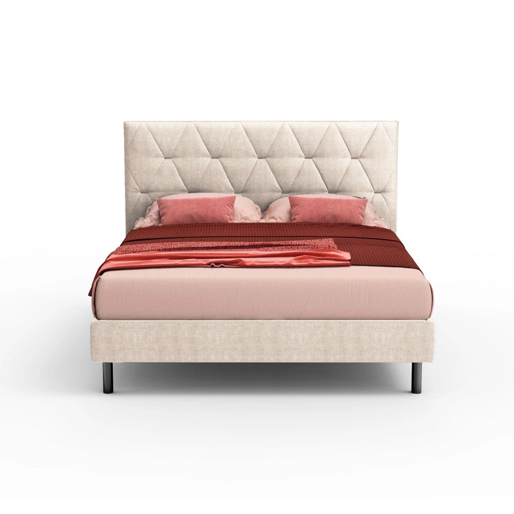 Letto Cody matrimoniale contenitore con testiera trapuntata colore beige