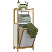 Mobile in Bambù con Cesto per il Bucato Bagno Risparmio Spazio, 2 Mensole, Dim, 40 L x 30 L x 86,5 H cm
