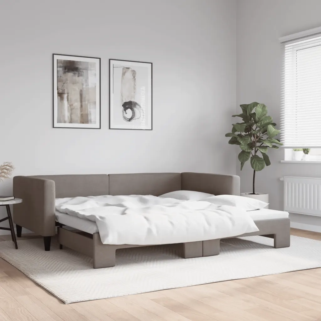 Divano Letto con Letto Estraibile Tortora 100x200 cm in Tessuto