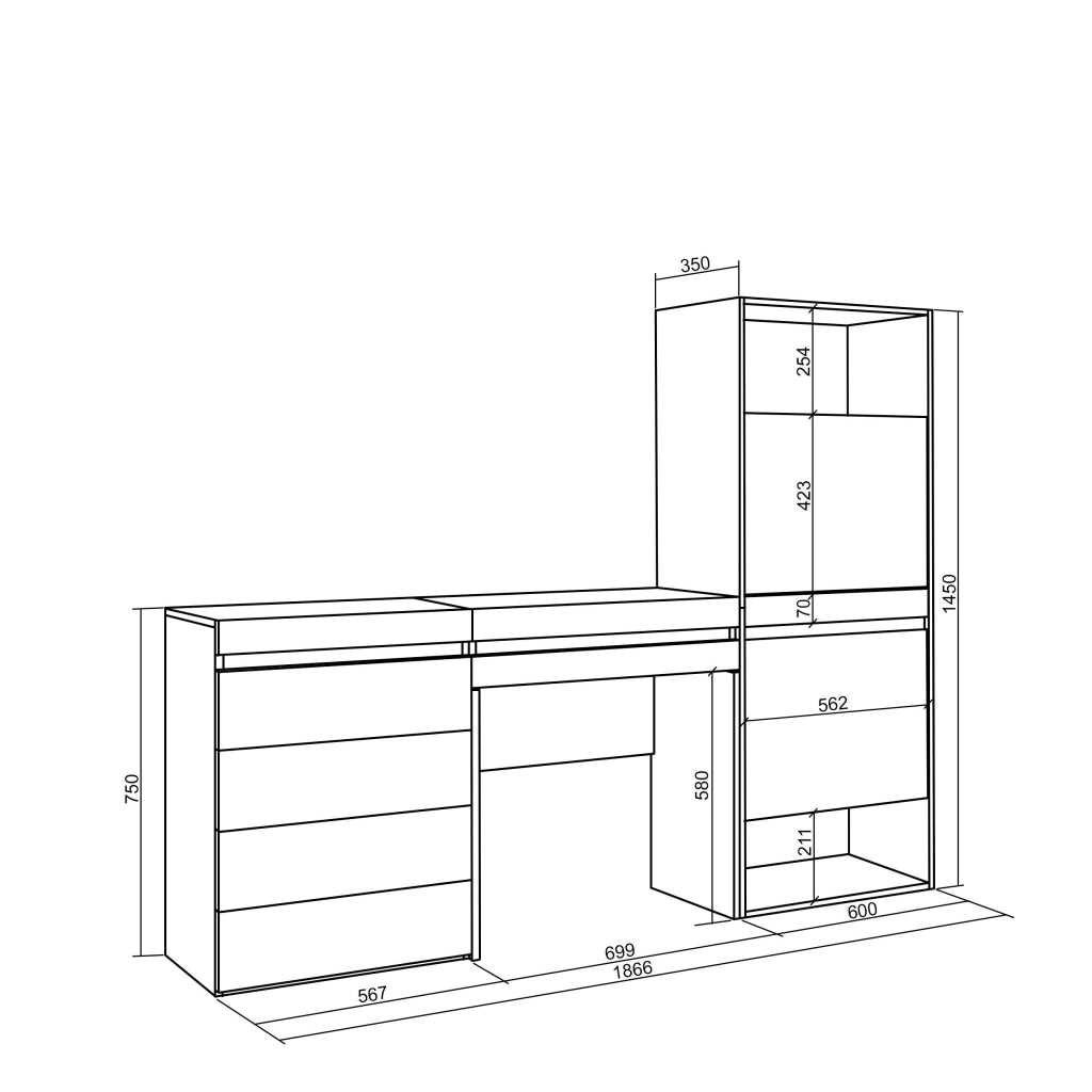 Scarpiera, 187x35x145cm, Camera da letto, Cassettiera, Tavolo da toeletta, grigio cemento RF3518