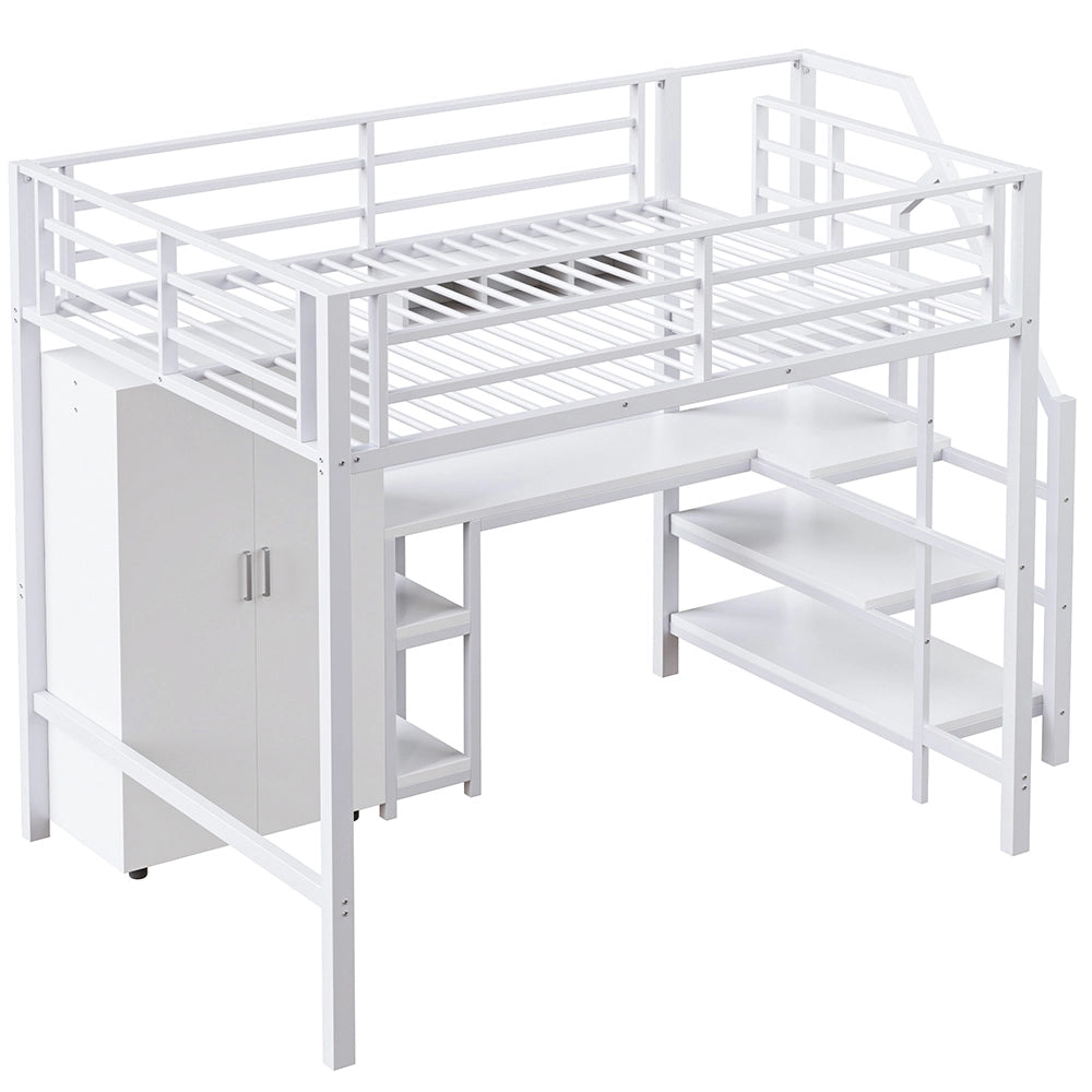 Letto mezzanino 140x200cm - Xylo - bianco, armadio, scrivania minimalista