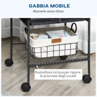 Gabbia per Pappagallini con 2 Posatoi e Scala ad Arco, in Acciaio, 62.5x62.5x156 cm, Grigia