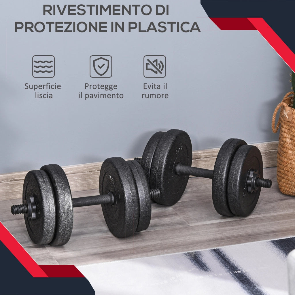 EasyComfort Set Manubri Palestra 20kg (4x2.5kg, 4x2kg) con 8 Dischi da 2kg, 2.5kg, Ø25mm, per Allenamento a Casa
