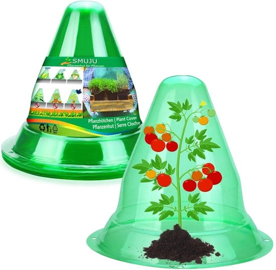 20-pack Copertura per piante trasparente, conico, per protezione da uccelli, lumache, gelate o condizioni atmosferiche, Ø 27 cm, verde (20-pack grande)
