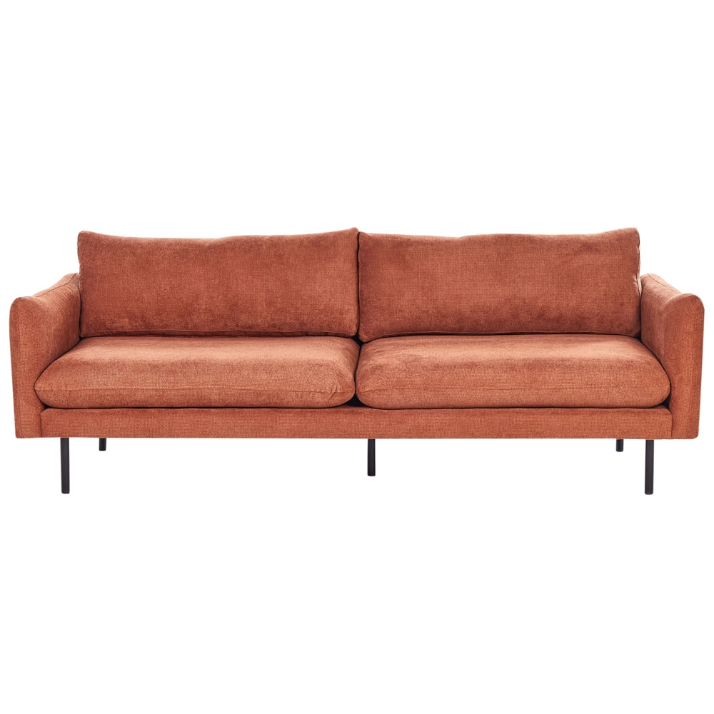 Set da salotto con divano 3 posti e poltrona  imbottita in tessuto ciniglia marrone dorato e gambe nere Stile Retrò Moderno