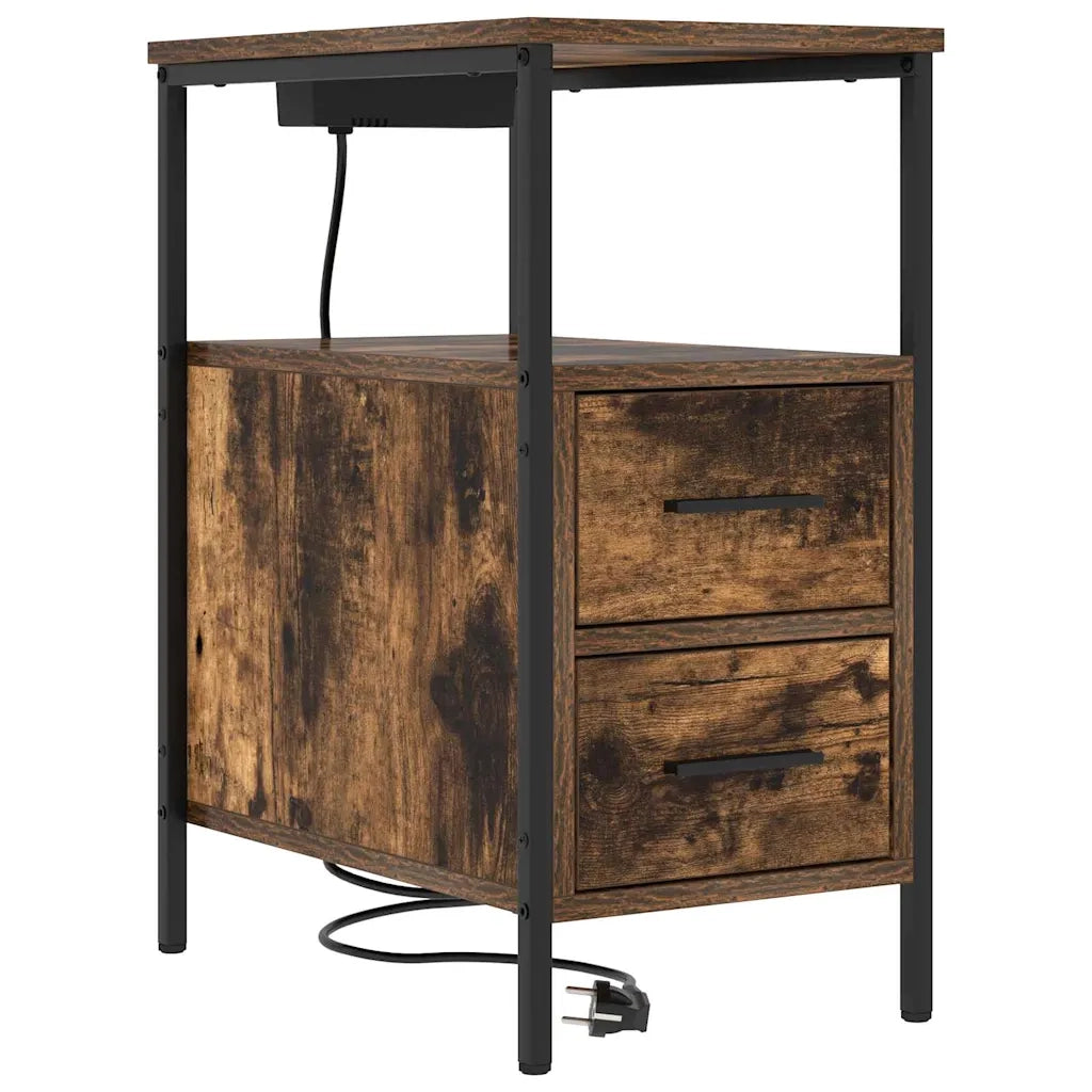 Set di 2 Comodini | Armadio da Notte | Mobiletto da notte con cassetto Rovere fum¨¦ 30 x 48 x 61 cm