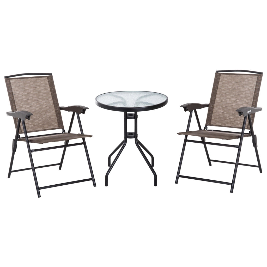 EasyComfort Tavolino con 2 Sedie Set Mobili 3pz Pieghevole Regolabile Esterno Textilene Marrone