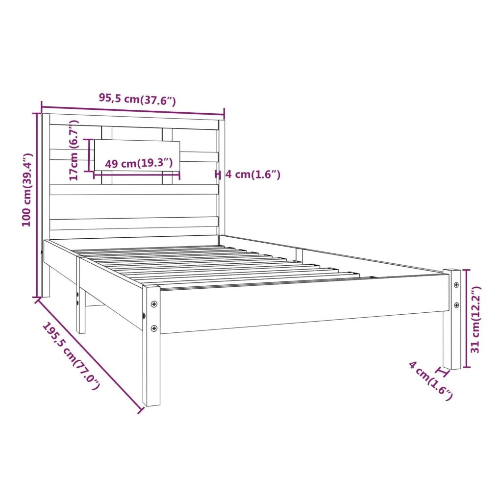 Giroletto-Struttura Letto in Legno Massello 90x190 cm Single 938319