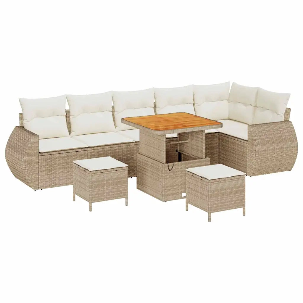 Set Divano da Giardino con cuscino 9 pcs beige e panna