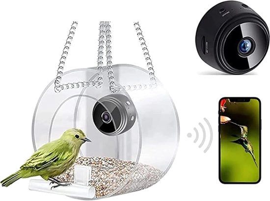 Casa alimentatore per uccelli - Bacetto per uccelli - Casa alimentatore intelligente per uccelli - Monitoraggio in tempo reale all'aperto - Con camera HD - Scala alimentatrice per uccelli - Ideale per giardino e unità rotonde sospese - bianco (rotondo)