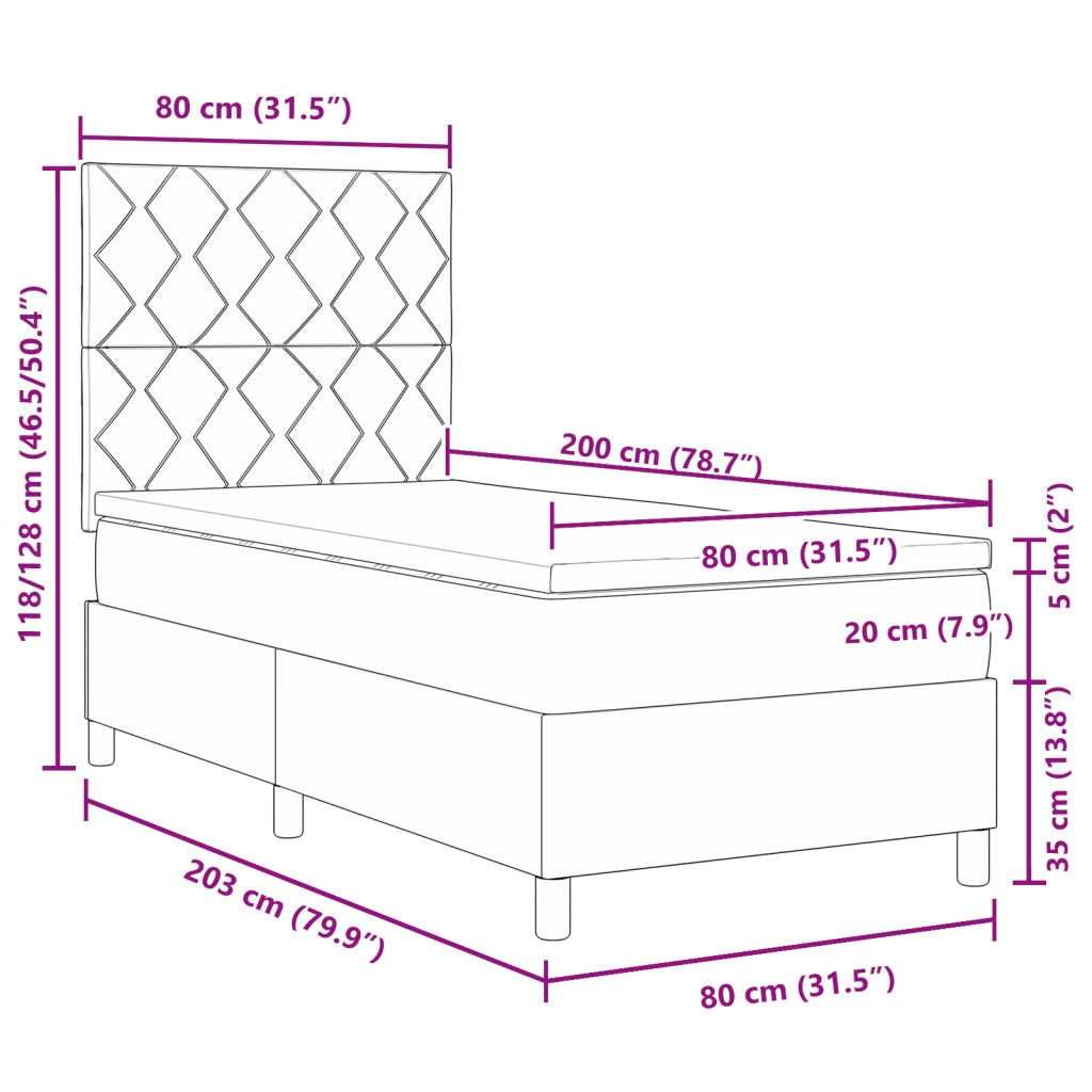 Letto Box Spring  con Materasso Rosa 80x200 cm in Velluto