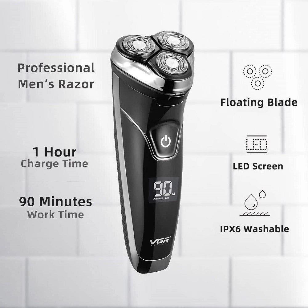 Trade Shop - Rasoio A Triple Testine Rotanti Trimmer Barba Cordless Impermeabile Display V318 -