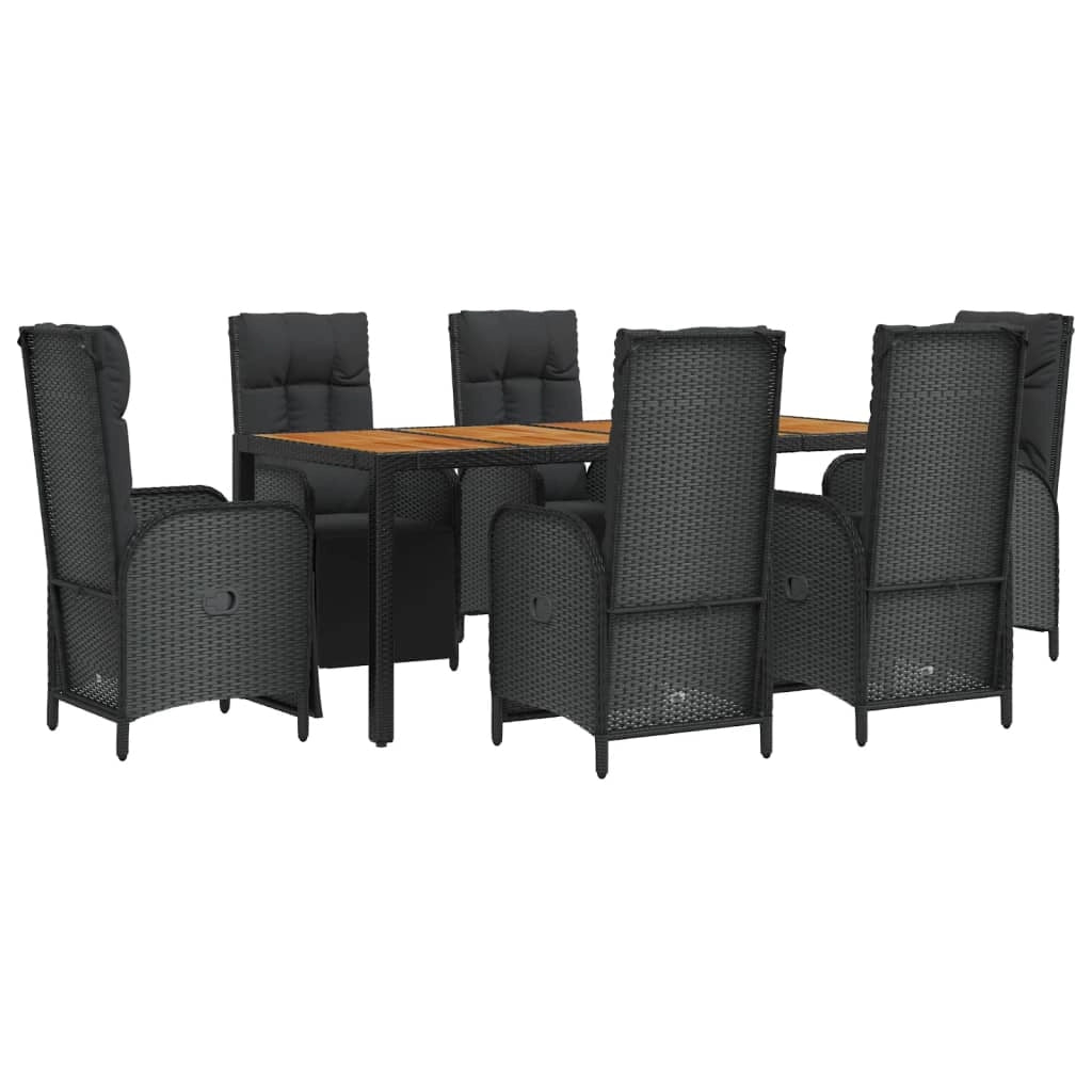 Set da pranzo da esterno in vimini di resina nera da 7 pezzi con cuscini inclusi mobili da giardino e cuscini (02_0014472)