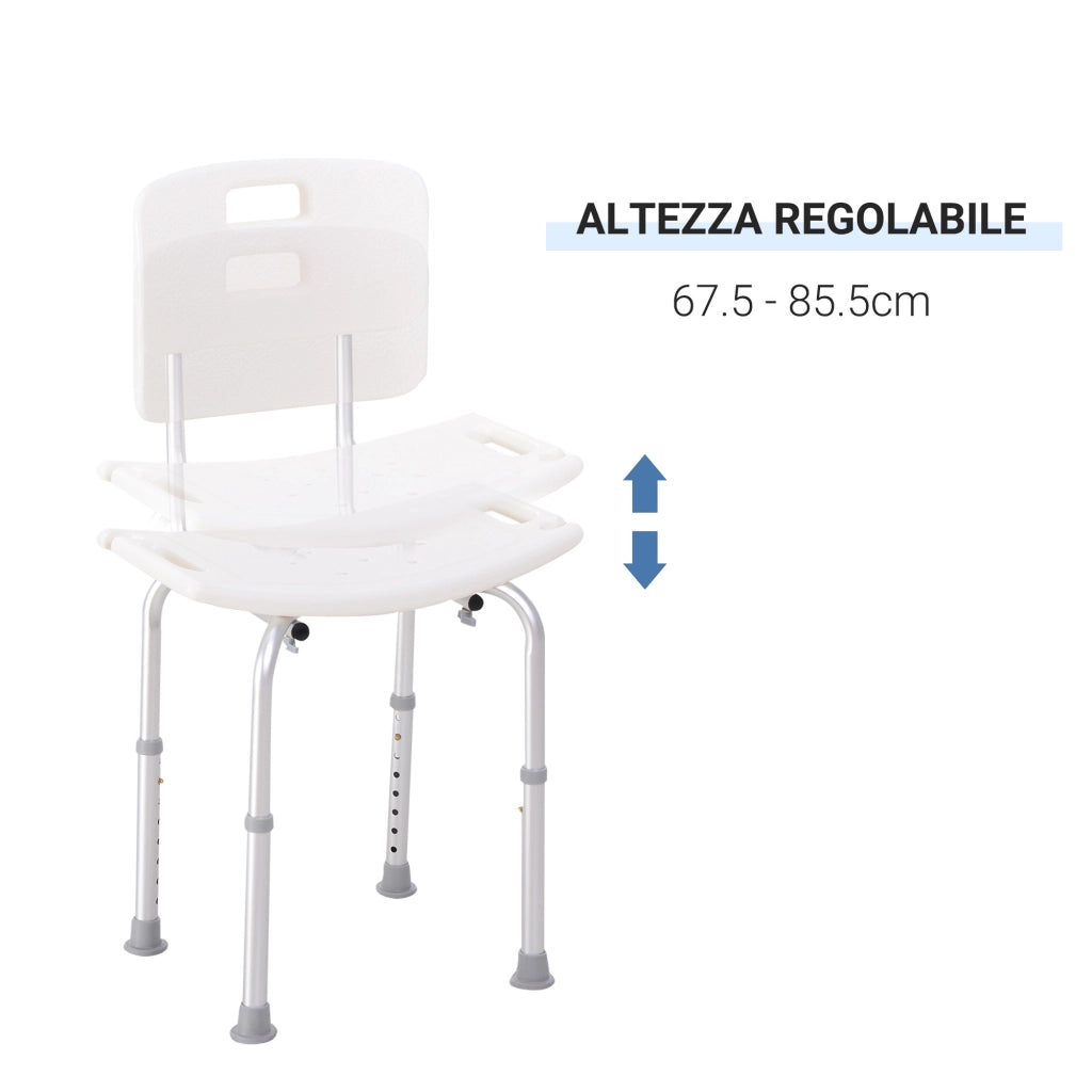 Sedia da Doccia Antiscivolo Regolabile ¨C Zephmum ¨C Plastica e Alluminio 50.6x43x71-88 cm