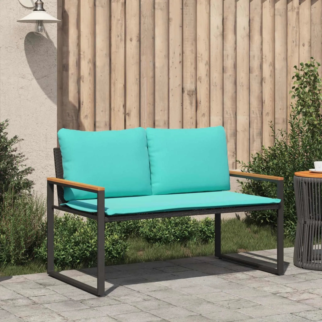 Panca da Giardino | Panchina con cuscino Nero e Turchese 115 x 65 x 72 cm Rattan