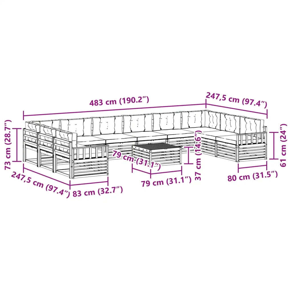 Set divani con cuscino 11 pcs Grigio Naturale e Chiaro 3374241
