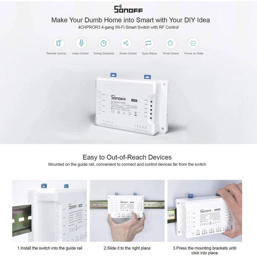 Trade Shop - Interruttore Intelligente Sonoff 4chr3 Wi-fi Smart Switch A 4 Canali Alexa Google -