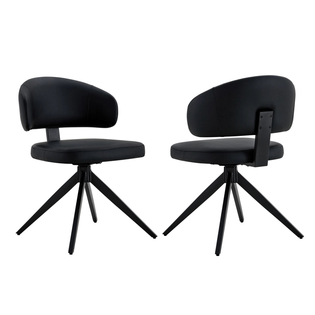 Set di 2 sedie da pranzo girevoli in PU nero con struttura in metallo