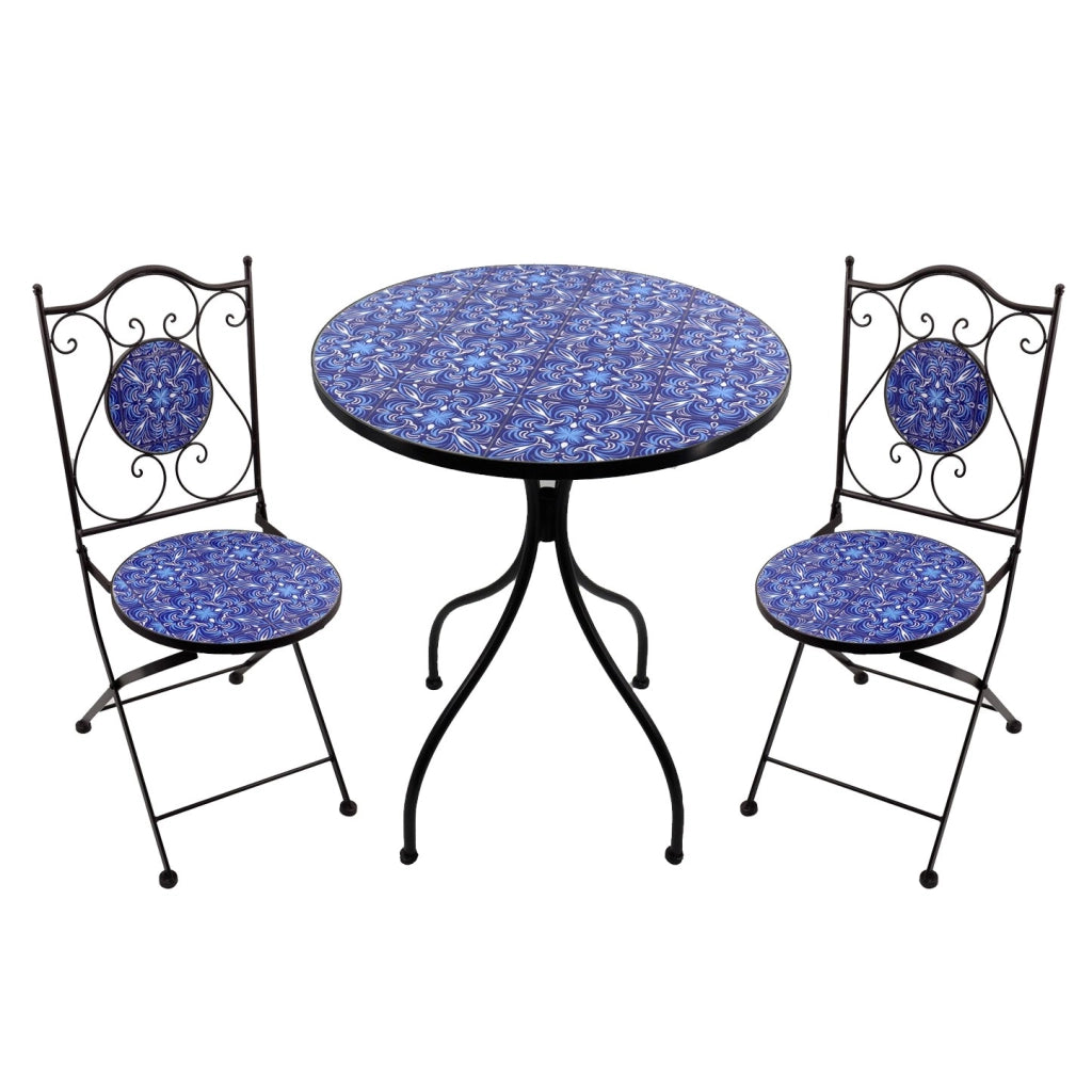 Set tavolo e sedie da giardino in acciaio e mosaico - HELENE