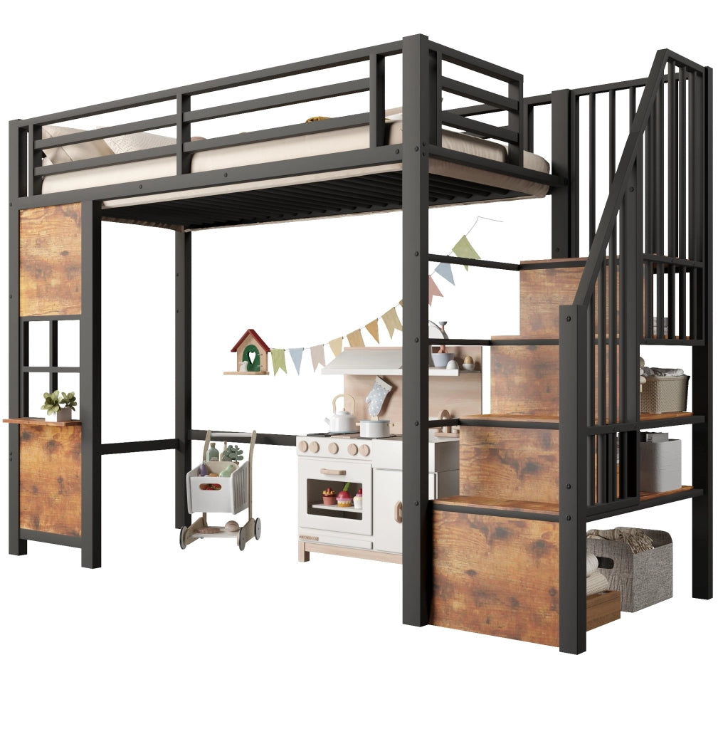 Letto a soppalco 90x200 cm con scala contenitore e area gioco