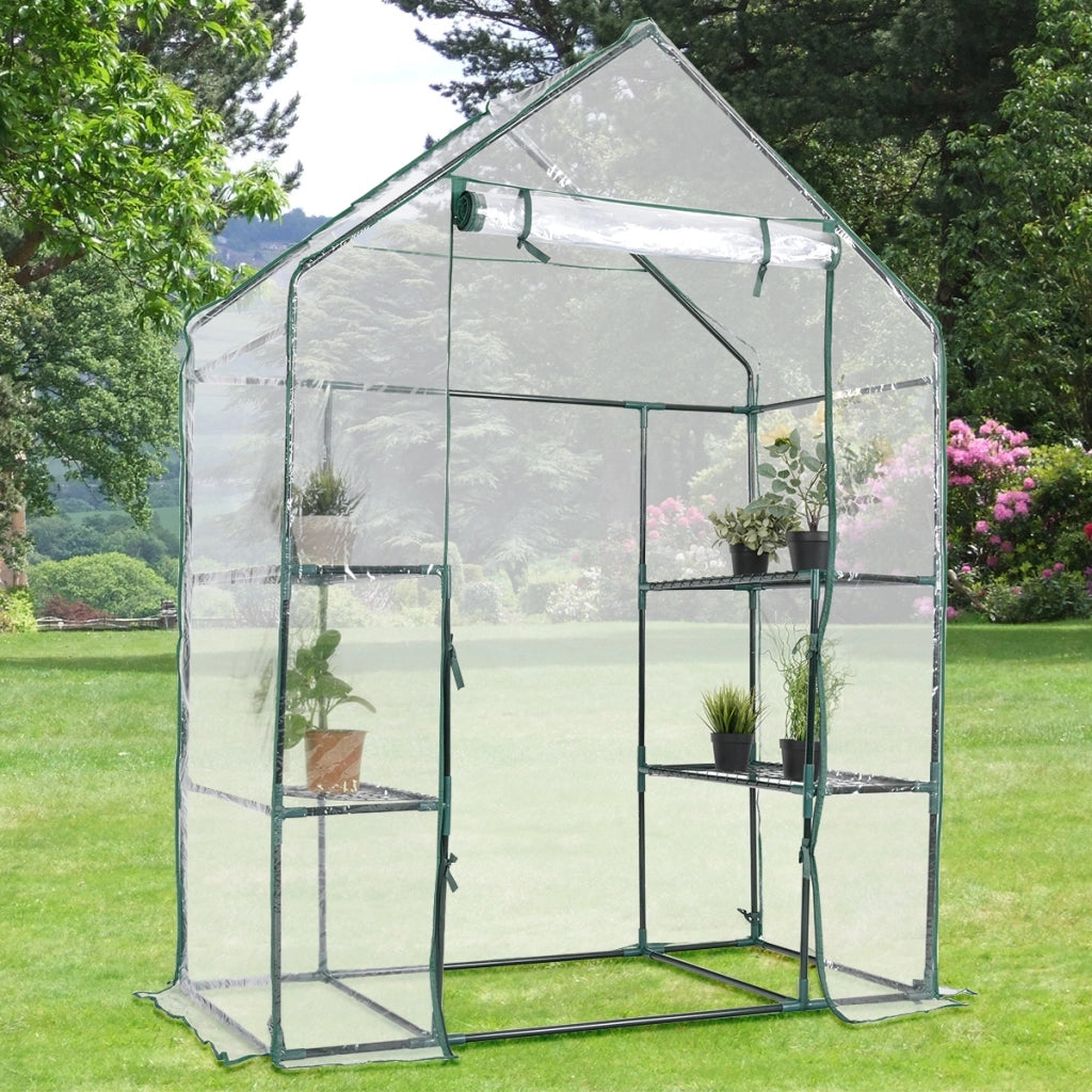 Serra da giardino a 3 livelli in PVC per piante fiori ed erbe, Serra con scaffali 143x73x195cm-Serre da giardino