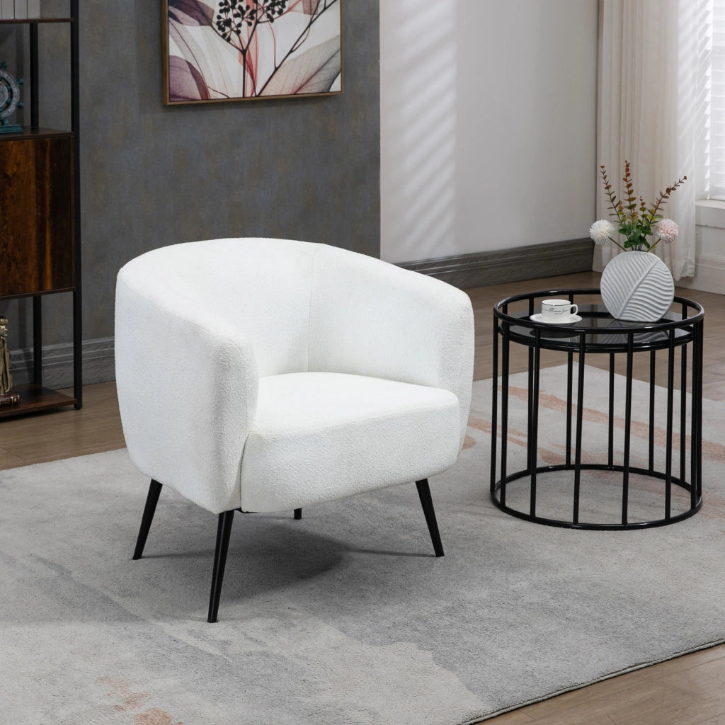 Poltrona in tessuto boucl¨¦ con braccioli e gambe in metallo nero ¨C Zephmum ¨C 72x73x73 cm bianco