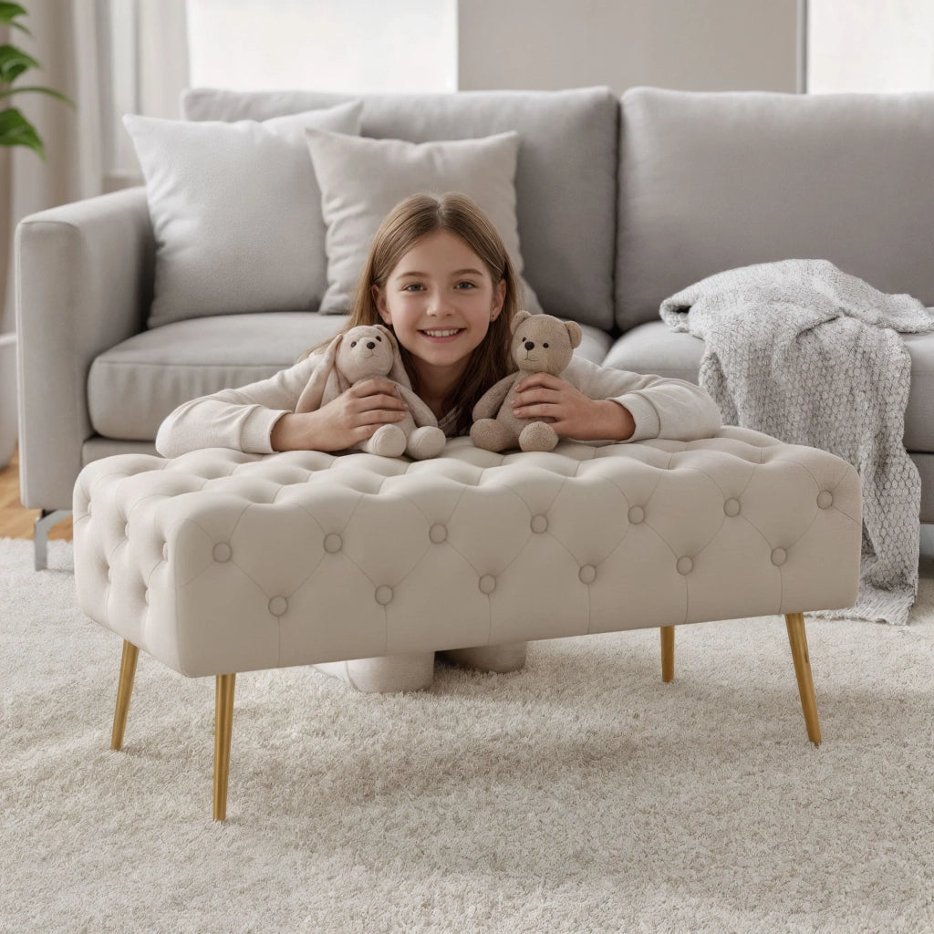 Panca imbottita in velluto trapuntato 100 cm MONACO Beige