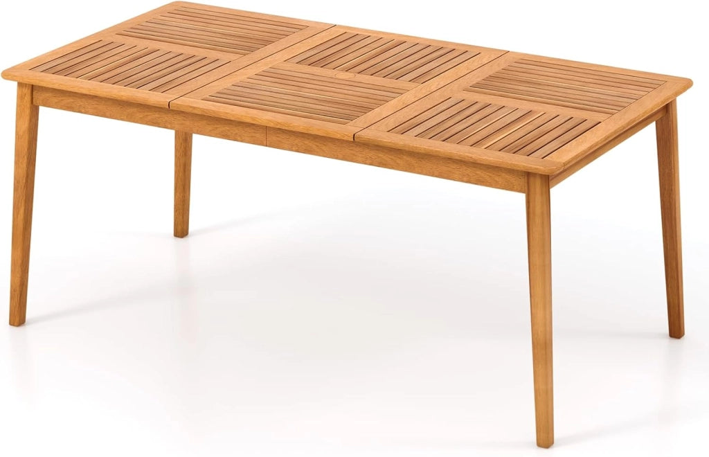 Tavolo da Giardino con Foro per Ombrellone da 5 cm, Tavolo da Pranzo in Legno di Acacia, Tavolo Rettangolare per 4 Persone, per Esterno, Balcone, Cortile, Veranda (Modello I)