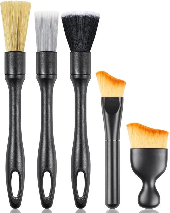 Set di spazzole auto a 5 pezzi, spazzola auto delicata ultrasonica, spazzola auto di seta di cinghiale, spazzola auto microfibra per la pulizia interna ed esterna dell'auto