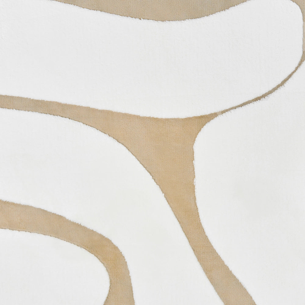 Tappeto Rotondo da Soggiorno Beige e Bianco Jacquard 160 x 230 cm a Pelo Alto in Poliestere con Retro Antiscivolo Stile Moderno