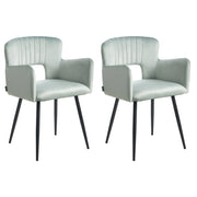 Set di 2 sedie da pranzo velluto azzurro braccioli schienale intagliato gambe in metallo moderna industriale