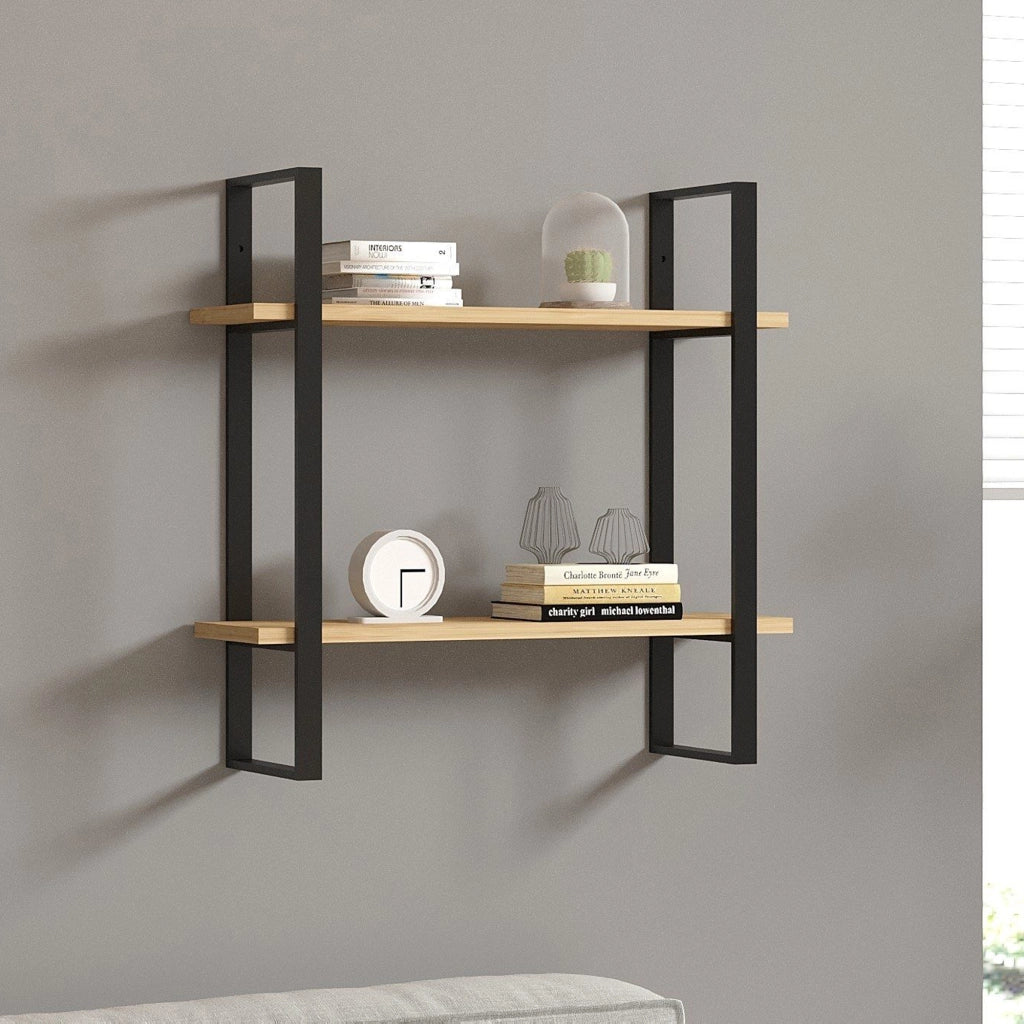 Picerno, Mensola 2 Ripiani, 70x22x70h cm Marrone Rovere