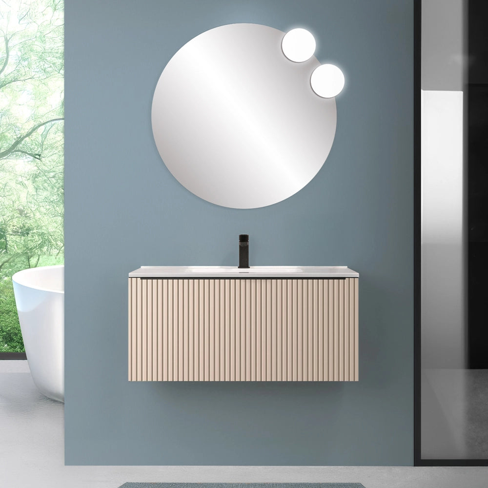 Mobile bagno sospeso 100 cm cappuccino cannettato con cassetto e lavabo Nara