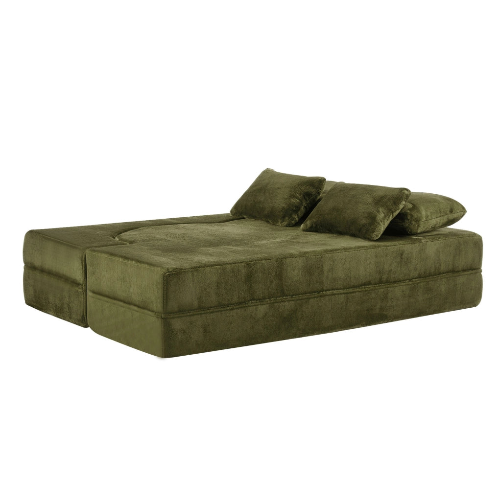 Divano letto pieghevole verde 2 in 1 con 4 cuscini