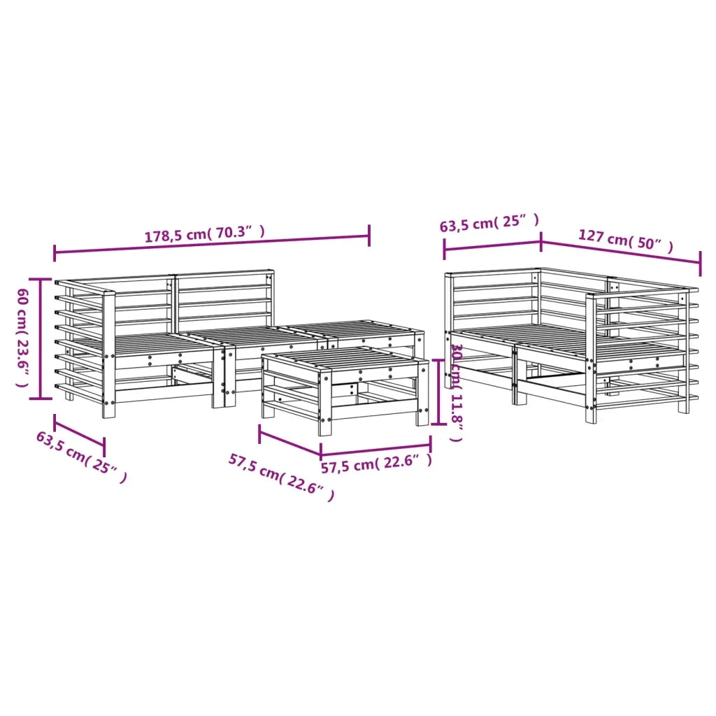 Set Salotto da Giardino 6 pz in Legno Impregnato di Pino