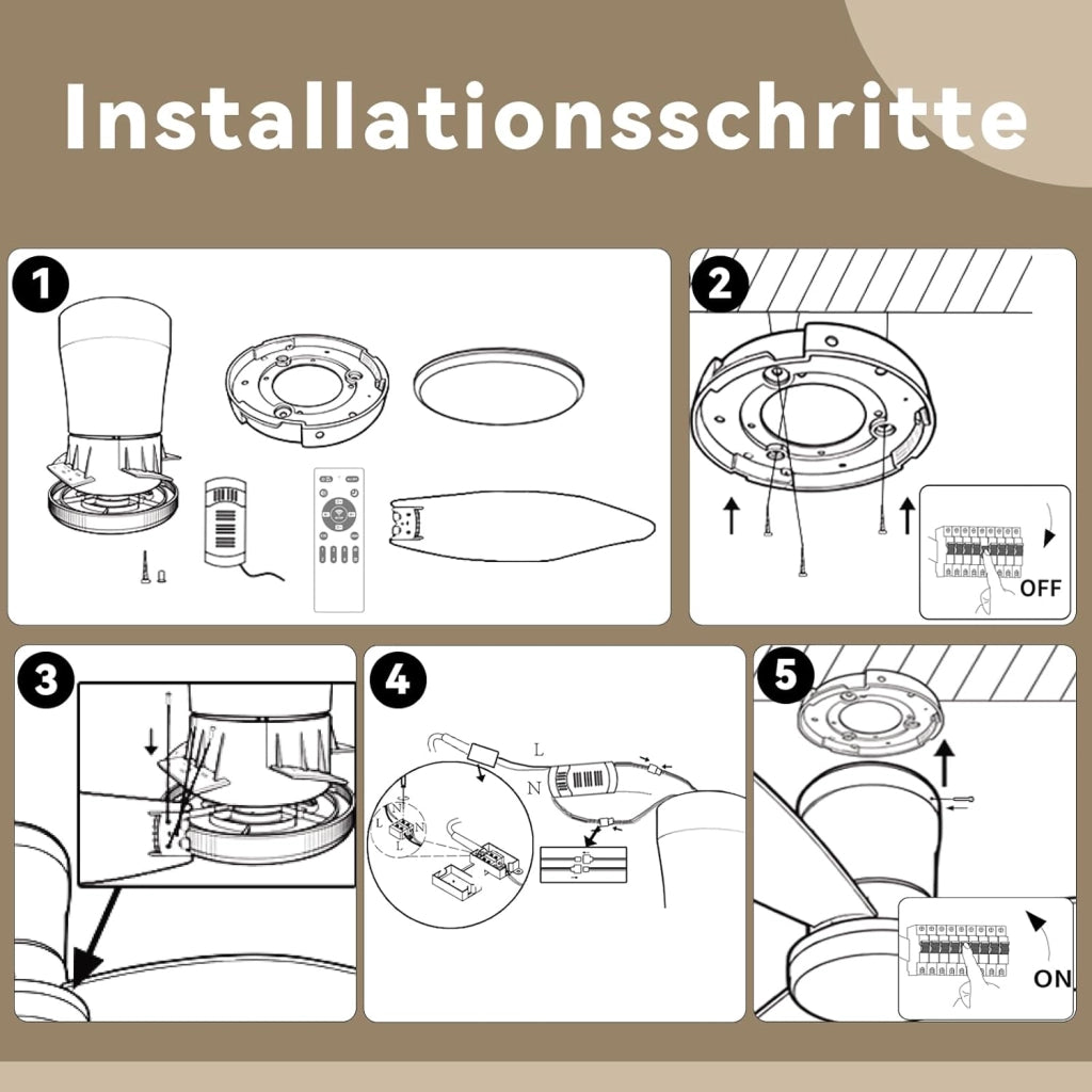 ZMH Ventilatore da Soffitto Illuminazione Silenziosa 5 Pale Bianche Luminosità Regolabile 6 Velocità per Soggiorno