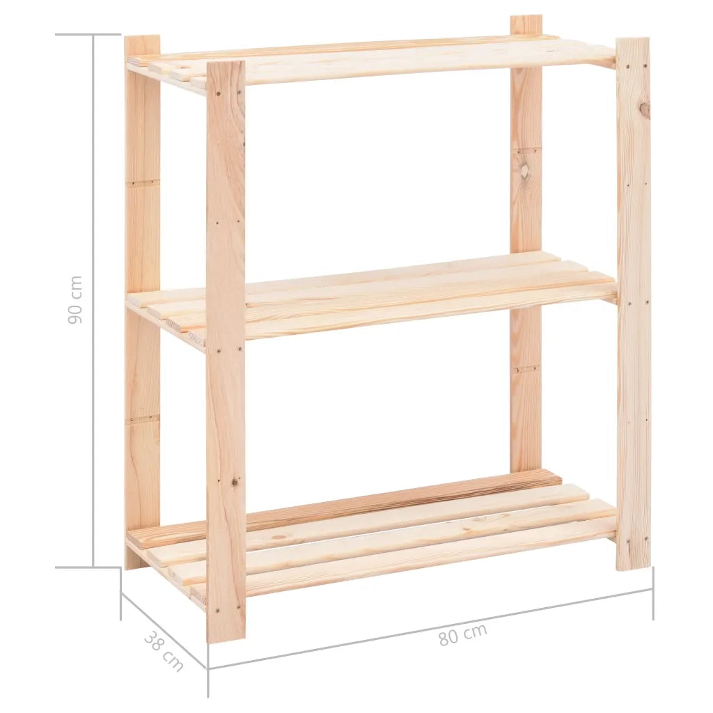 Scaffali a 3 Livelli 2 pz 80x38x90 cm in Massello Pino 150 kg 3051117