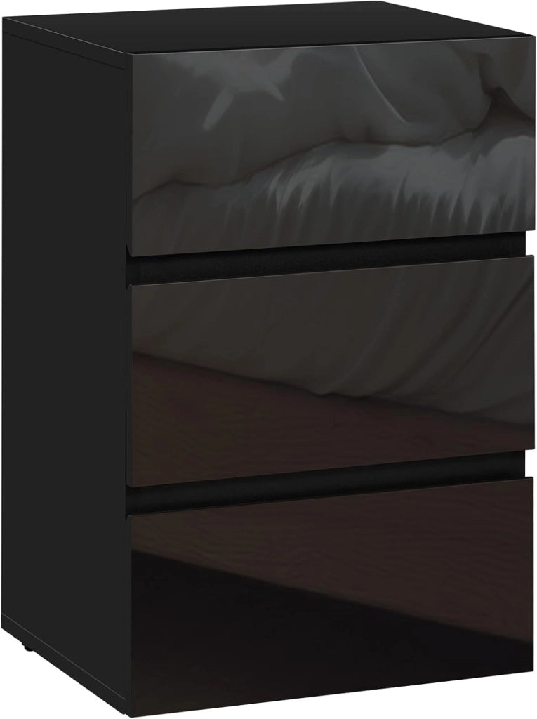 Comodino per Camera da Letto, Mobiletto Nero con 3 Cassetti, Cassettiera Piccola Salvaspazio in Legno, con Guide Metalliche, Design Moderno, 40x35x62cm, 0014CTG