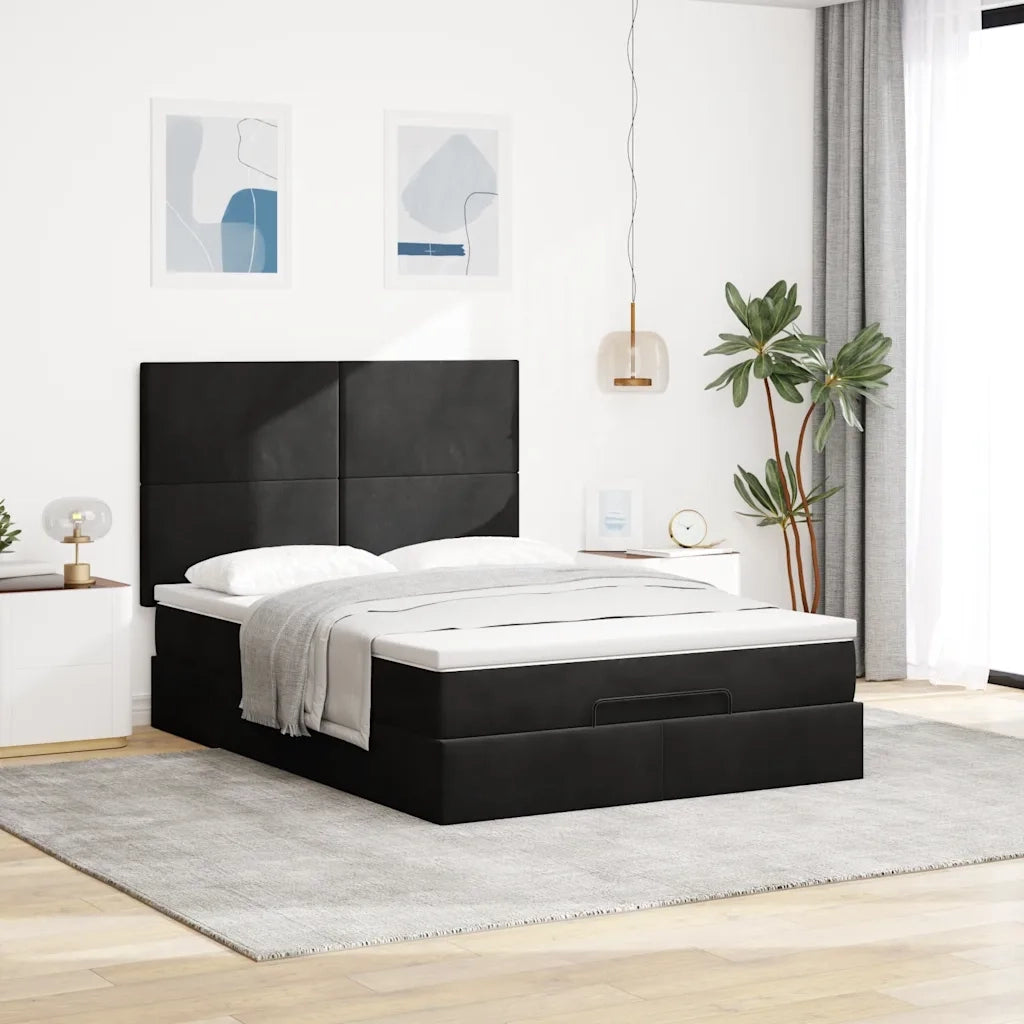 Struttura Letto Pouf con Materassi Nero 140x190 cm in Velluto 3313399