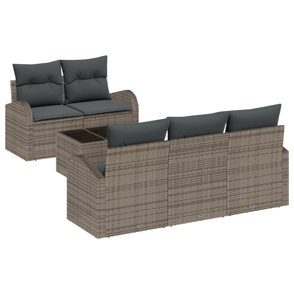 Set Divano Giardino 6 Pezzi con Cuscini Grigio in Rattan Sintetico