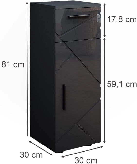 Mobiletto bagno Irma, Antracite lucido, 30 x 81 cm, per la conservazione in bagno, abbinabile alla serie Irma