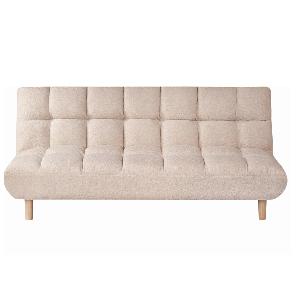 Divano letto beige Rivestimento bouclé Gambe in legno 2 posti Schienale trapuntato Seduta trapuntata Design moderno Senza braccioli