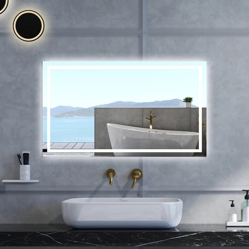 Specchio da bagno Rettangolare con 100x80cm,Memoria, Antifog,Regorabile,Retroilluminato,doppio interruttore,