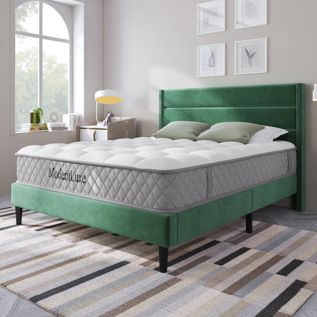 Letto matrimoniale – 140x200 cm – rete testiera design moderno – velluto verde