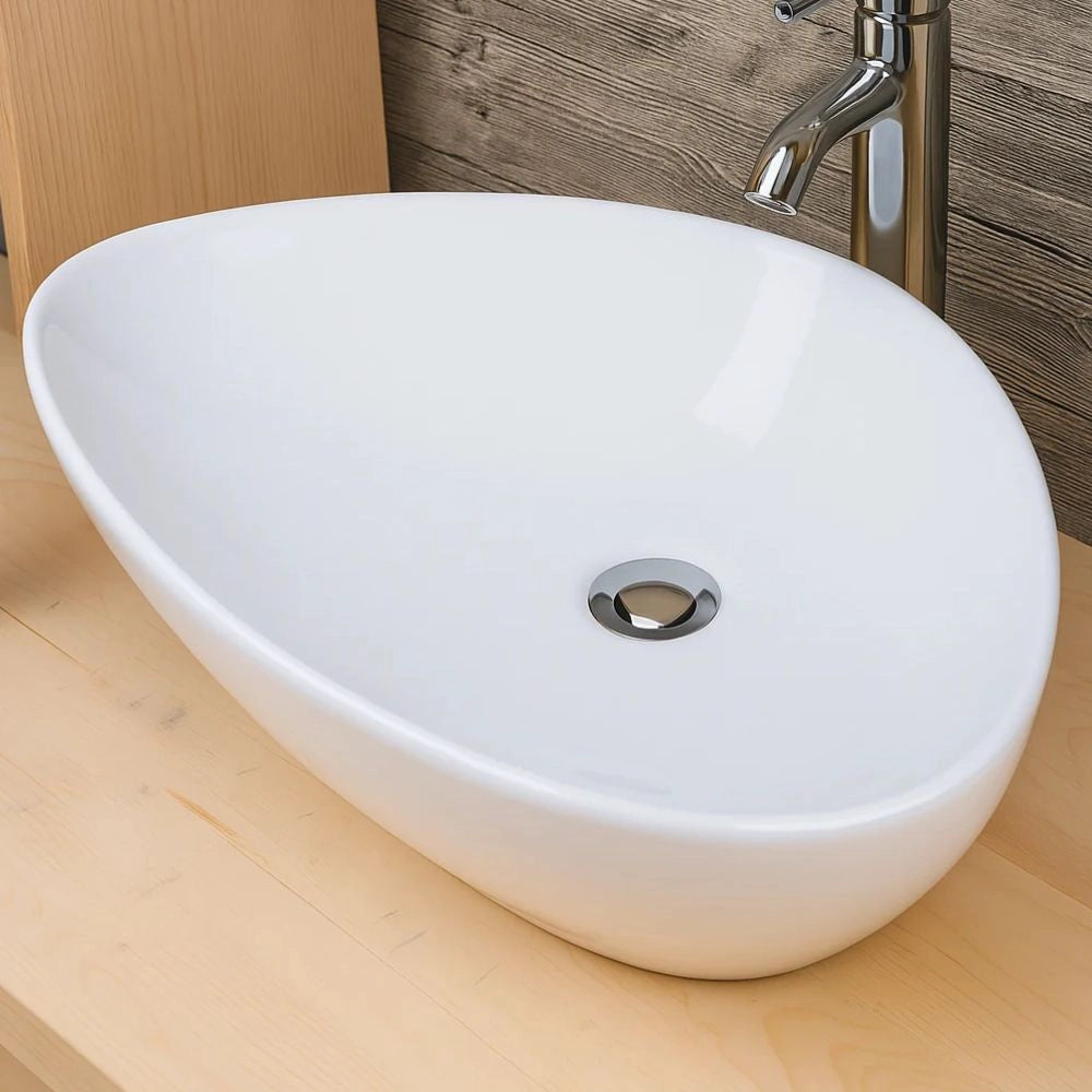 Lavabo d'appoggio in ceramica bianco triangolare lavandino arredo bagno *** misure 67x44x15 cm, confezione 1